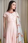 Sahil Kochhar_Pink Chanderi Embroidered Thread Work Jewel Neck Anarkali Set For Women_Online_at_Aza_Fashions