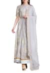 Buy_Sahil Kochhar_Grey Chanderi Embroidered Floral Round Neck Anarkali Set For Women_at_Aza_Fashions
