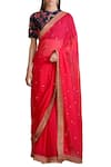 Buy_Sahil Kochhar_Pink Chanderi Embroidered Floral Crew Neck Saree With Blouse For Women_at_Aza_Fashions