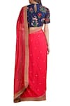 Shop_Sahil Kochhar_Pink Chanderi Embroidered Floral Crew Neck Saree With Blouse For Women_at_Aza_Fashions