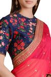 Buy_Sahil Kochhar_Pink Chanderi Embroidered Floral Crew Neck Saree With Blouse For Women_Online_at_Aza_Fashions