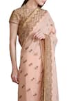 Sahil Kochhar_Peach Georgette Embroidered Crew Neck Saree With Blouse For Women_Online_at_Aza_Fashions