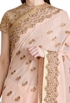 Buy_Sahil Kochhar_Peach Georgette Embroidered Crew Neck Saree With Blouse For Women_Online_at_Aza_Fashions