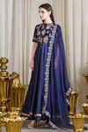 Buy_Sahil Kochhar_Blue Chanderi Embroidered Floral Crew Neck Anarkali Set For Women_at_Aza_Fashions