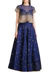 Buy_Sahil Kochhar_Blue Raw Silk Embellished Sequin Crew Neck Lehenga Set For Women_at_Aza_Fashions