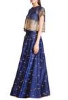 Sahil Kochhar_Blue Raw Silk Embellished Sequin Crew Neck Lehenga Set For Women_Online_at_Aza_Fashions