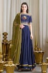 Buy_Sahil Kochhar_Blue Taby Silk Embellished Floral Jewel Neck Anarkali Set  _at_Aza_Fashions