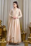 Buy_Sahil Kochhar_Beige Chanderi Embellished Floral Notched Anarkali Set  _at_Aza_Fashions