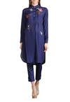 Buy_Sahil Kochhar_Blue Cotton Silk Embroidered Floral Band Collar Kurta For Women_at_Aza_Fashions