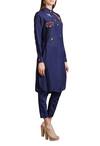 Sahil Kochhar_Blue Cotton Silk Embroidered Floral Band Collar Kurta For Women_Online_at_Aza_Fashions