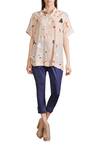 Buy_Sahil Kochhar_Beige Cotton Silk Applique Geometric Prints Band Collar Motif Tunic  _at_Aza_Fashions