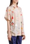 Sahil Kochhar_Beige Cotton Silk Applique Geometric Prints Band Collar Motif Tunic  _Online_at_Aza_Fashions