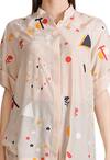 Buy_Sahil Kochhar_Beige Cotton Silk Applique Geometric Prints Band Collar Motif Tunic  _Online_at_Aza_Fashions