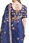 Shop_Sahil Kochhar_Blue Organza Embroidered Floral Scoop Neck Saree With Blouse For Women_at_Aza_Fashions