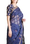 Sahil Kochhar_Blue Organza Embroidered Floral Scoop Neck Saree With Blouse For Women_Online_at_Aza_Fashions