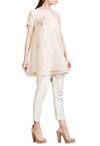 Buy_Sahil Kochhar_Beige Organza Embroidered Thread Work Crew Neck Tunic For Women_at_Aza_Fashions