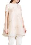 Sahil Kochhar_Beige Organza Embroidered Thread Work Crew Neck Tunic For Women_Online_at_Aza_Fashions