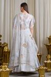 Shop_Sahil Kochhar_Grey Raw Silk Embroidered Thread Work Lehenga Set  _at_Aza_Fashions