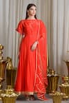 Buy_Sahil Kochhar_Orange Organza Embroidered Thread Work Round Neck Anarkali Set  _at_Aza_Fashions