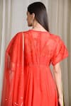 Shop_Sahil Kochhar_Orange Organza Embroidered Thread Work Round Neck Anarkali Set  _at_Aza_Fashions