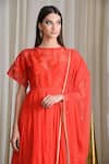 Sahil Kochhar_Orange Organza Embroidered Thread Work Round Neck Anarkali Set  _Online_at_Aza_Fashions