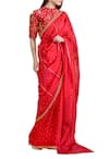 Buy_Sahil Kochhar_Red Raw Silk Embellished Sequin Crew Neck Saree With Blouse For Women_at_Aza_Fashions