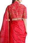 Shop_Sahil Kochhar_Red Raw Silk Embellished Sequin Crew Neck Saree With Blouse For Women_at_Aza_Fashions