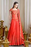 Buy_Sahil Kochhar_Orange Dupion Silk Embellished Floral Bridal Lehenga Set  _at_Aza_Fashions