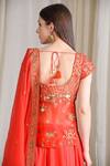Shop_Sahil Kochhar_Orange Dupion Silk Embellished Floral Bridal Lehenga Set  _at_Aza_Fashions