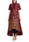 Buy_Sahil Kochhar_Purple Chanderi Hand Embroidered Zardozi Mandarin High Low Tunic  _at_Aza_Fashions