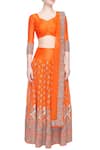 Surendri_Orange Embroidered Thread And Zari Work V Neck Lehenga Blouse Set _Online_at_Aza_Fashions