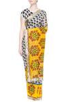 Buy_Surendri_White Chanderi Silk Printed Pacman Round Neck Saree _at_Aza_Fashions