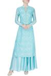 Buy_Aiman_Blue Embroidered Dori Work Band Collar Kurta And Palazzo Set _at_Aza_Fashions