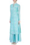 Buy_Aiman_Blue Embroidered Dori Work Band Collar Kurta And Palazzo Set _Online_at_Aza_Fashions