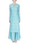 Shop_Aiman_Blue Embroidered Dori Work Band Collar Kurta And Palazzo Set _Online_at_Aza_Fashions
