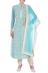 Buy_Aiman_Blue Chanderi Silk Mandarin Collar Kurta Set_at_Aza_Fashions