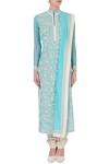 Aiman_Blue Chanderi Silk Mandarin Collar Kurta Set_Online_at_Aza_Fashions