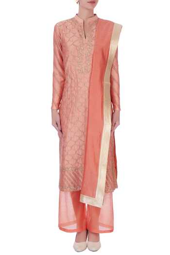 Peach Petal Kurta (Handpainted Peach Chanderi Silk Kurta with Mukaish)