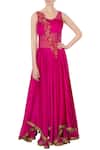 Buy_Neha Mehta Couture_Pink Asymmetric Flared Kurta_at_Aza_Fashions