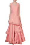 Neha Mehta Couture_Pink Leaf Neck Layered Flared Gown For Women_Online_at_Aza_Fashions