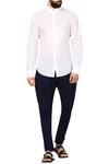 Buy_Rajesh Pratap Singh_White Cotton Textured Band Collar Shirt_at_Aza_Fashions