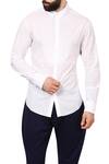Rajesh Pratap Singh_White Cotton Textured Band Collar Shirt_Online_at_Aza_Fashions