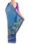 Shop_Latha Puttanna_Blue Banarasi Silk Embroidery Square Applique Work Saree With Blouse _at_Aza_Fashions