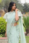 House Of Tushaom_Green Organza Embroidery Sequin Spread Collar Pre-draped Saree With Blouse _at_Aza_Fashions