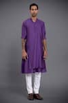 Shop_Raghavendra Rathore Jodhpur_Purple Achkan And Inner Kurta Silk & Jodhpuri Breeches Cotton & Pant Set _at_Aza_Fashions