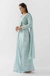 Suruchi Parakh_Blue Georgette Crepe Embroidered Cutdana V Pre-draped Saree With Jacket Blouse _Online_at_Aza_Fashions