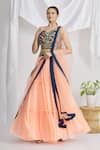 Buy_Samyukta Singhania_Peach Art Silk Tiered Ruffle Lehenga Set _at_Aza_Fashions