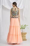 Shop_Samyukta Singhania_Peach Art Silk Tiered Ruffle Lehenga Set _at_Aza_Fashions