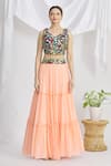 Samyukta Singhania_Peach Art Silk Tiered Ruffle Lehenga Set _Online_at_Aza_Fashions