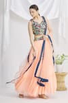 Buy_Samyukta Singhania_Peach Art Silk Tiered Ruffle Lehenga Set _Online_at_Aza_Fashions